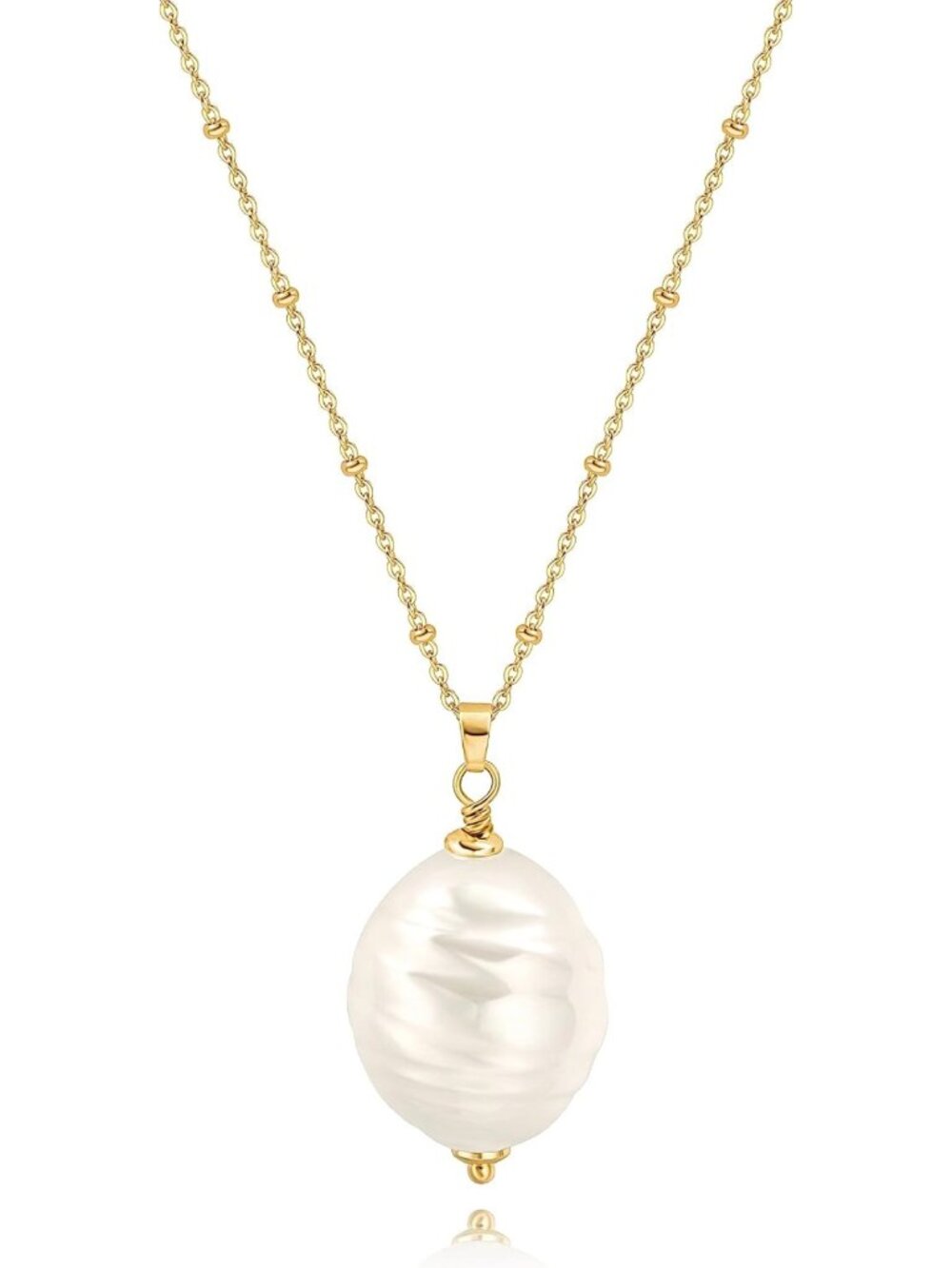 Elegant 18k Gold Plated Chain Link Necklace with Baroque Pearl & Compass Pendant